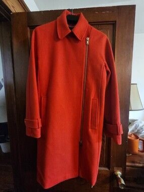 J Crew Red Belted Wool Melton Coat